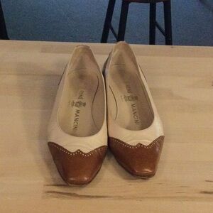 Rene Mancini Women's Two-Tone Cream and Brown Flats